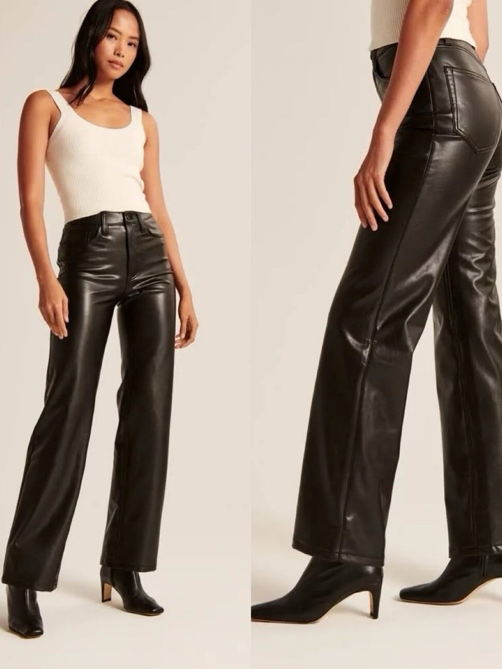 Abercrombie & Fitch Black Faux Leather Wide-Leg Pants